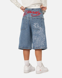 Ed Hardy Dragon Jorts Mid Blue Denim