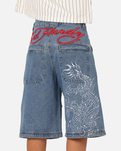 Ed Hardy Dragon Jorts Mid Blue Denim
