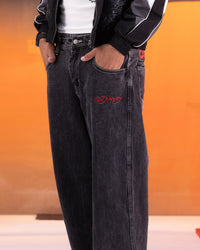 Ed Hardy Devil Wide Leg Denim Jeans Black