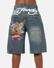 Ed Hardy Brave Hearts Jorts Washed Indigo