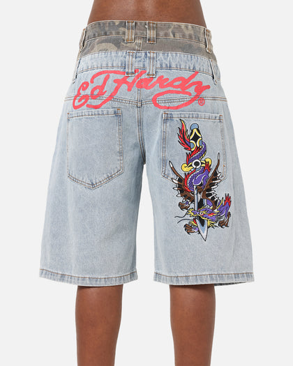 Ed Hardy Double Waist Camo Jorts Mid Blue Denim