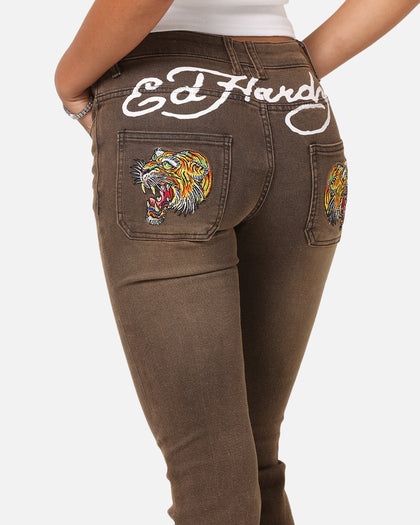 Ed Hardy Women's Tiger Bootcut Jeans Brown