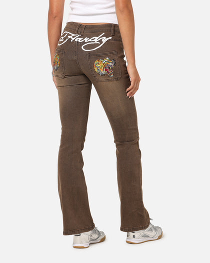 Ed Hardy Women's Tiger Bootcut Jeans Brown