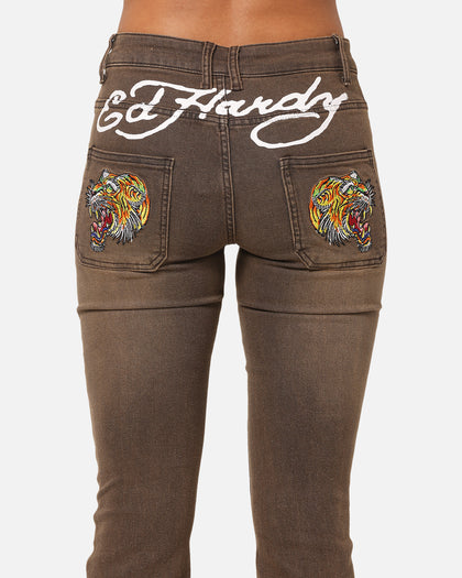 Ed Hardy Women's Tiger Bootcut Jeans Brown