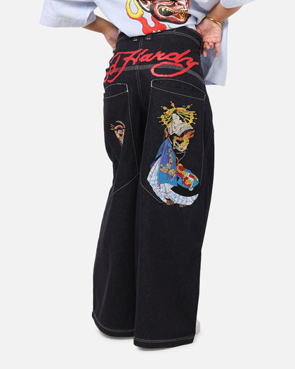 Ed Hardy Ultra Wide Leg Denim Jeans Indigo