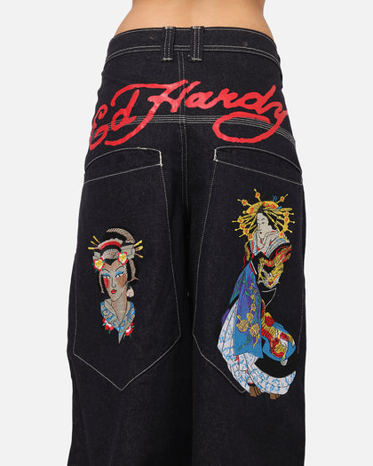 Ed Hardy Ultra Wide Leg Denim Jeans Indigo