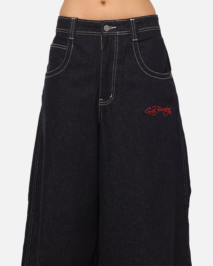 Ed Hardy Ultra Wide Leg Denim Jeans Indigo