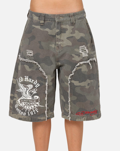 Ed Hardy Distress Camo Carpenter Jorts Camo