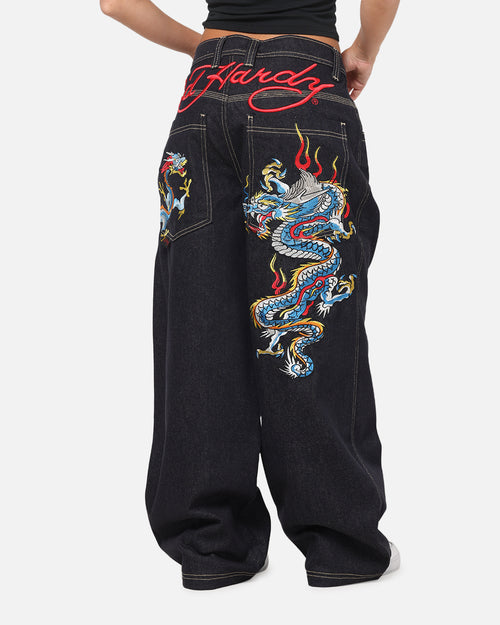 Ed Hardy Dragon Ultra Wide Leg Jeans Indigo Denim