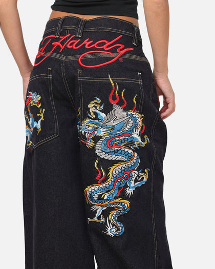 Ed Hardy Dragon Ultra Wide Leg Jeans Indigo Denim