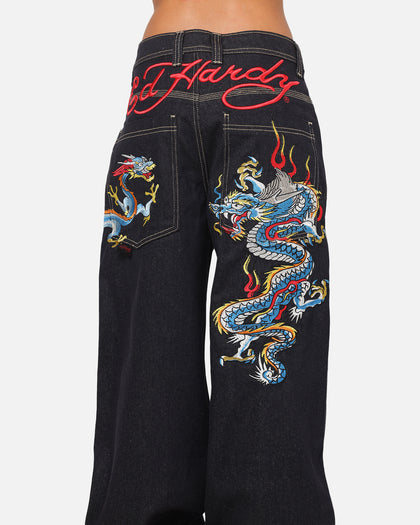 Ed Hardy Dragon Ultra Wide Leg Jeans Indigo Denim