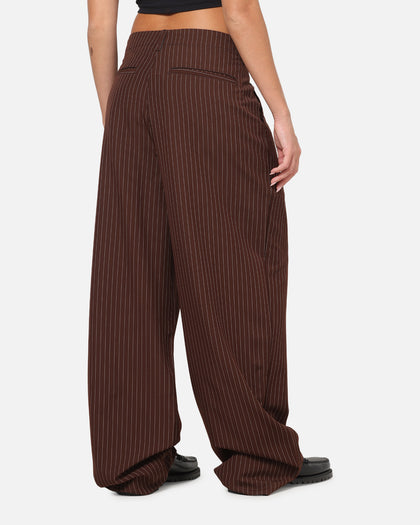Carre Heritage Pleated Pants Brown Pinstripe