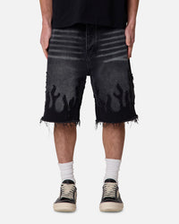 MNML Baggy Flame Denim Shorts Black