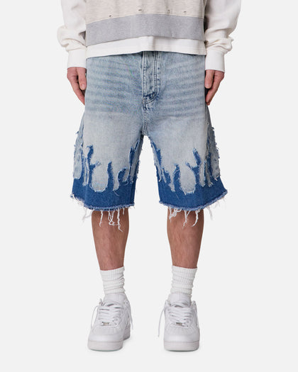 MNML Baggy Flame Denim Shorts Blue