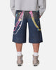 MNML Ultrabaggy Chain Printed Denim Shorts Blue