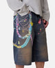 MNML Ultrabaggy Chain Printed Denim Shorts Blue
