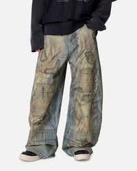 MNML Stitched Barrel Denim Pants Vintage Blue