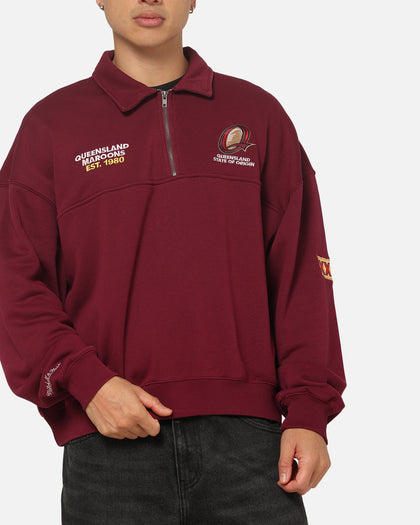 Mitchell & Ness Queensland Maroon Oversized Quarter Zip Crewneck Maroon