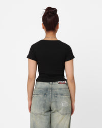 X-Girl Women's Oval Logo Baby T-Shirt Black