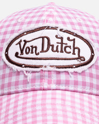 Von Dutch Distressed Plaid Dad Snapback Pink