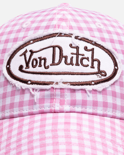 Von Dutch Distressed Plaid Dad Snapback Pink