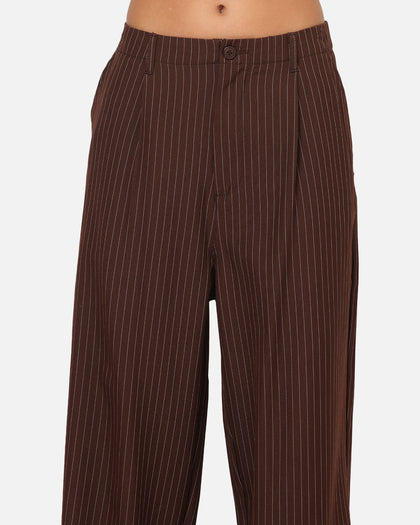 Carre Heritage Pleated Pants Brown Pinstripe