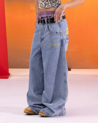 Ed Hardy Ultra Wide Leg Denim Jeans Light Wash Blue