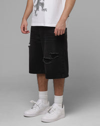 Loiter Distressed Jorts Black