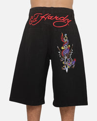 Ed Hardy Dragon Dagger Jorts Washed Black