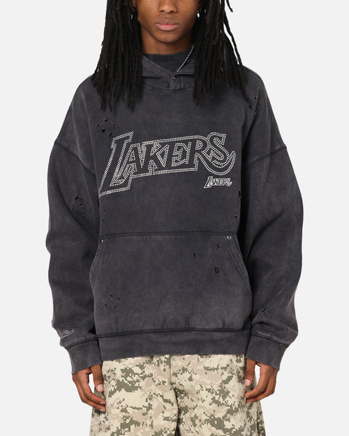 Mitchell & Ness Los Angeles Lakers Distressed Rhinestone Logo Hoodie Faded Black