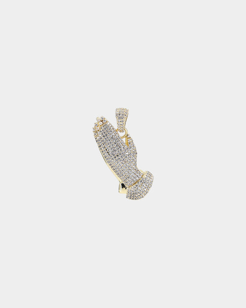 Saint Morta Iced Praying Hands Pendant Iced Gold