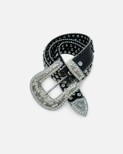 MNML All Over Rhinestone Studded Belt Black