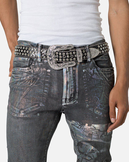 MNML All Over Rhinestone Studded Belt Black