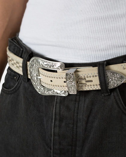 MNML Metal Studded Belt Cream