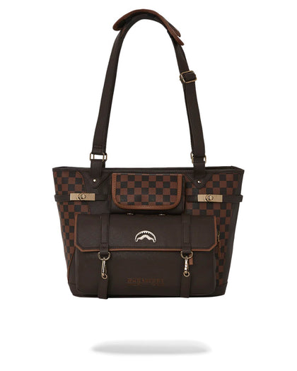 Sprayground Brown Checkered Special Ops Tote Bag Brown