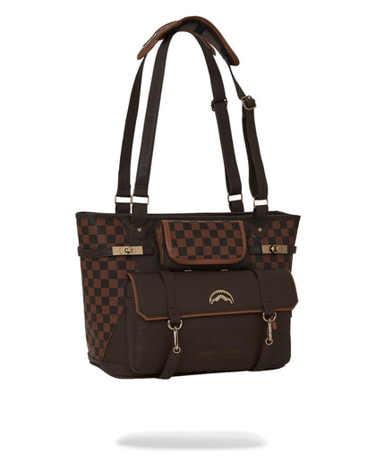 Sprayground Brown Checkered Special Ops Tote Bag Brown