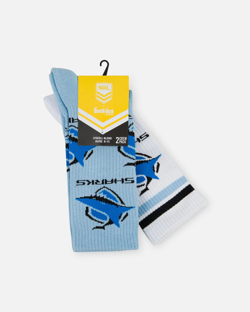 Foot-ies Cronulla-Sutherland Sharks Crew Socks 2 Pack Blue/White