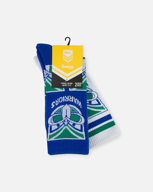 Foot-ies New Zealand Warriors Crew Socks 2 Pack White/Blue