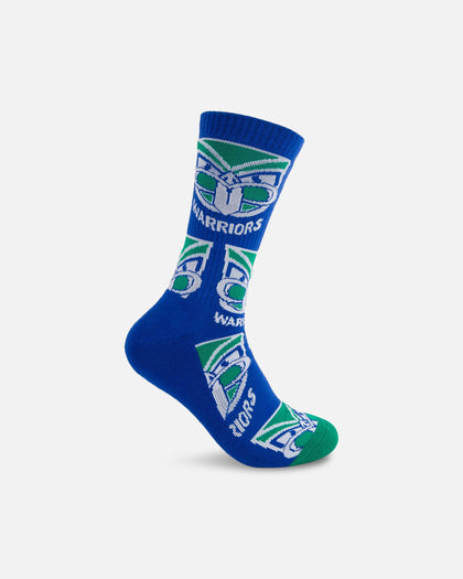 Foot-ies New Zealand Warriors Crew Socks 2 Pack White/Blue