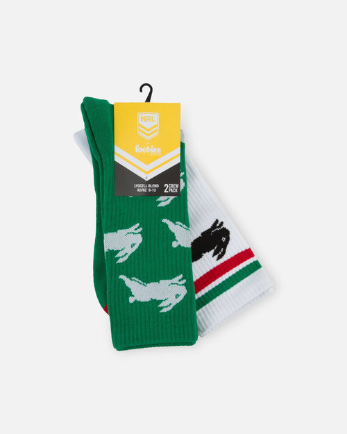 Foot-ies South Sydney Rabbitohs Crew Socks 2 Pack Green/White
