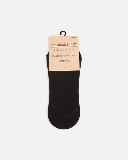 American Thrift Classic No Show Socks 3 Pack Black