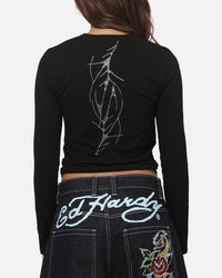 Ed Hardy Women's Cyber Rhinestone Long Sleeve T-Shirt Black