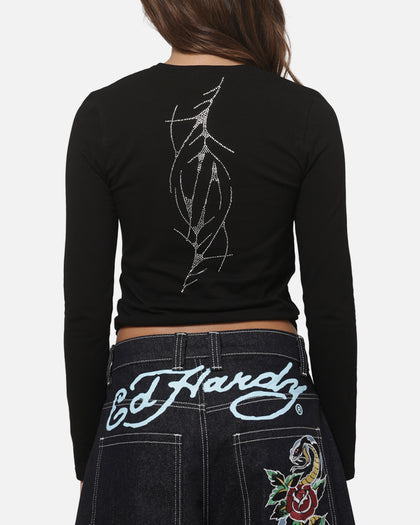 Ed Hardy Women's Cyber Rhinestone Long Sleeve T-Shirt Black