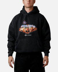 73Studio X Fallout Vegas Lights Rhinestone Hoodie Black Acidwash