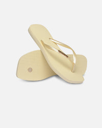 Havaianas Women's Square Toe Logo Metallic Thongs Butter