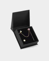 Raising Hell Women's Starry Heart Earrings Chain Gold/Pink