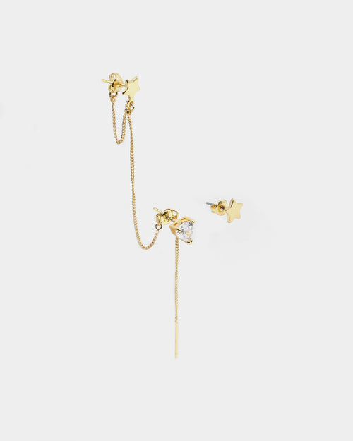 Raising Hell Women's Starry Heart Earrings Chain Iced Gold