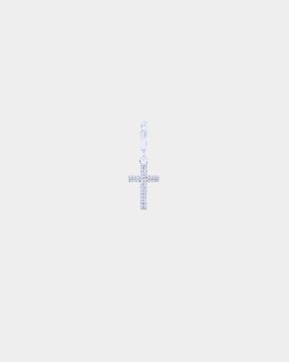 NXS Mini Cross Earring Iced White Gold