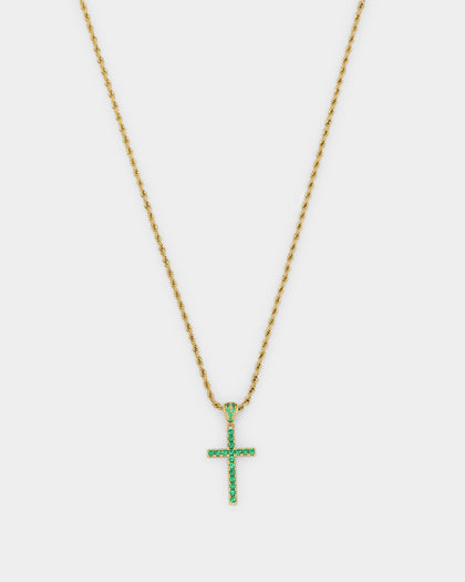 NXS Classic Mini Cross Pendant Gold/Green