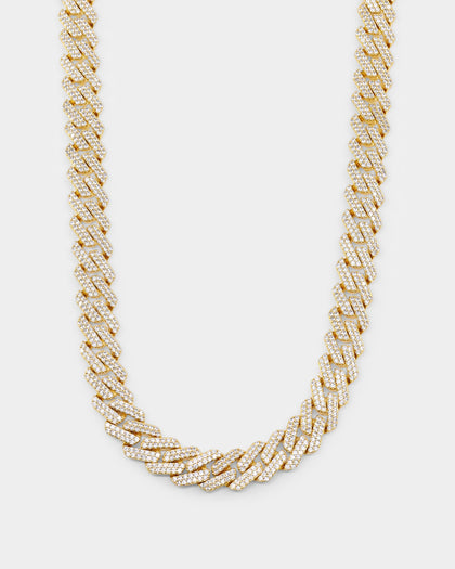 NXS 18" 14mm Iced Interlink Chain Iced Gold